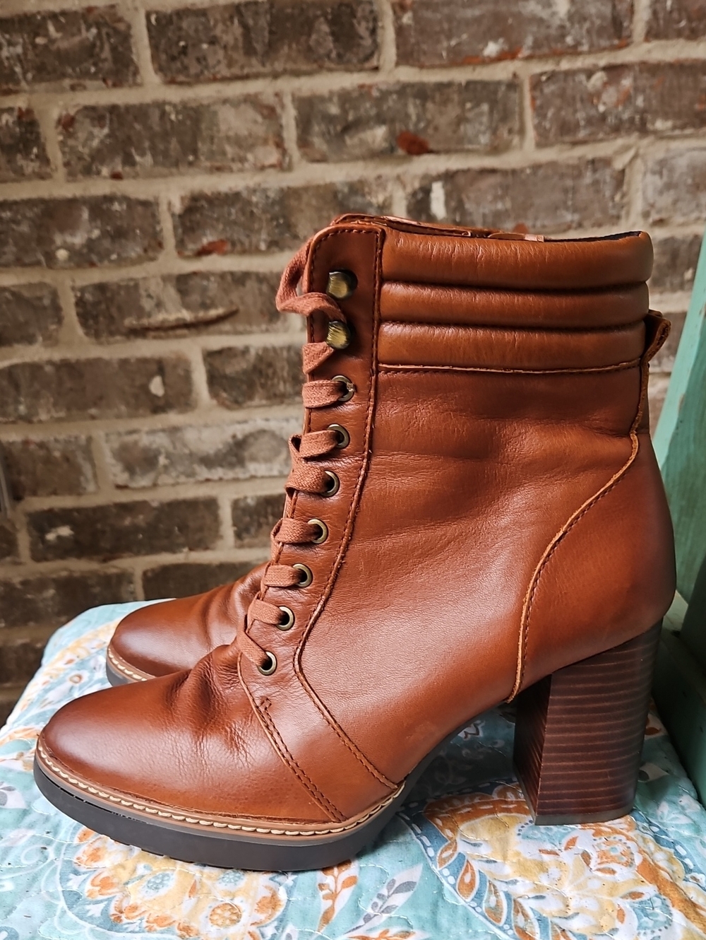 Naturalizer Callie2 Cider Spice Block Women’s Brown Lace-Up Leather Ankle Boots - Picture 2 of 7